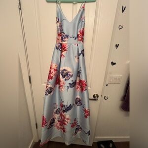 Windor Light Blue Prom Dress w Multicolored Flower Detailing, Floor Length
